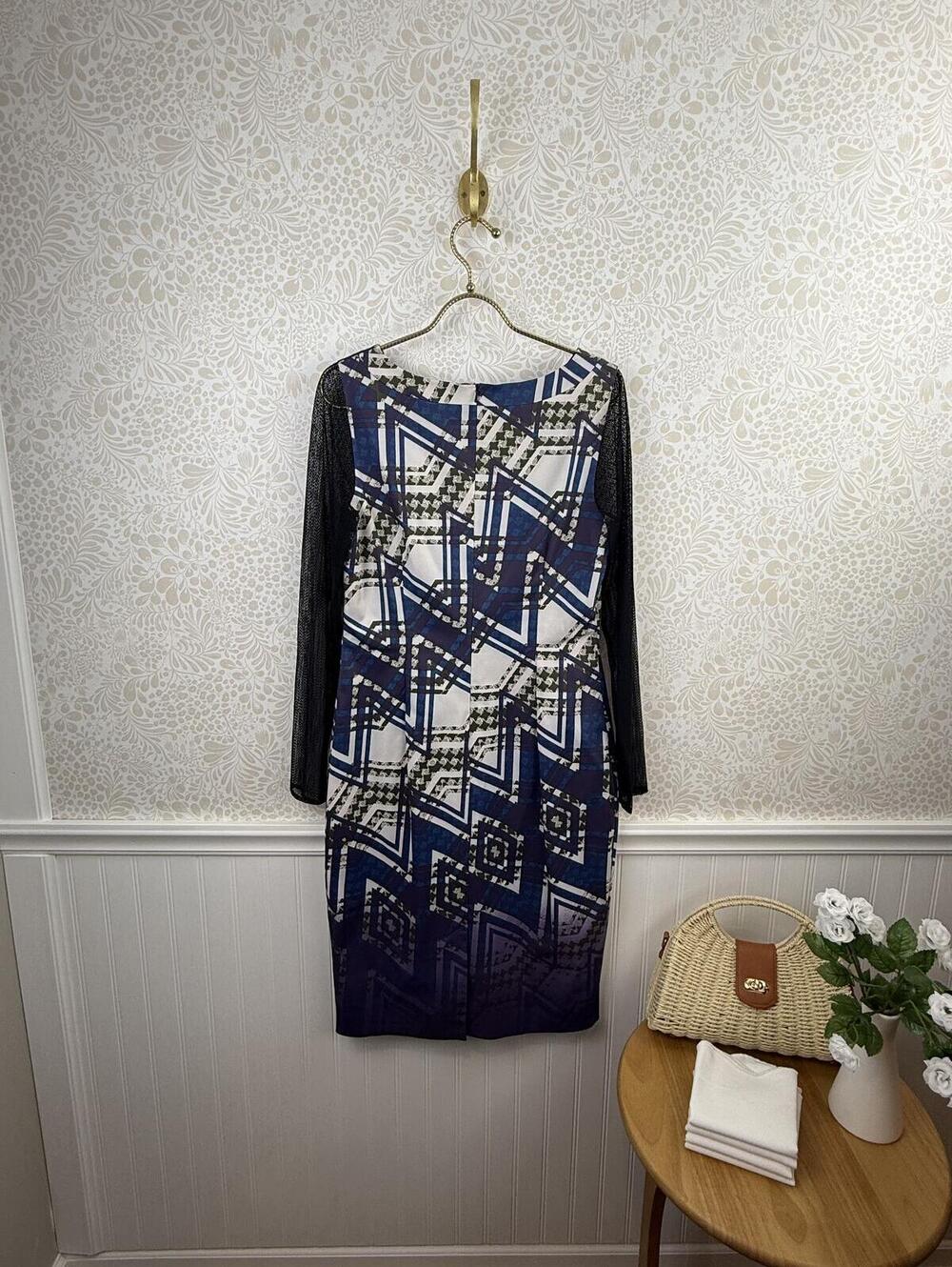 Karen Millen Blue and Black Mesh Zigzag Check Knee Length Dress - Size - 10 - Picture 3 of 7
